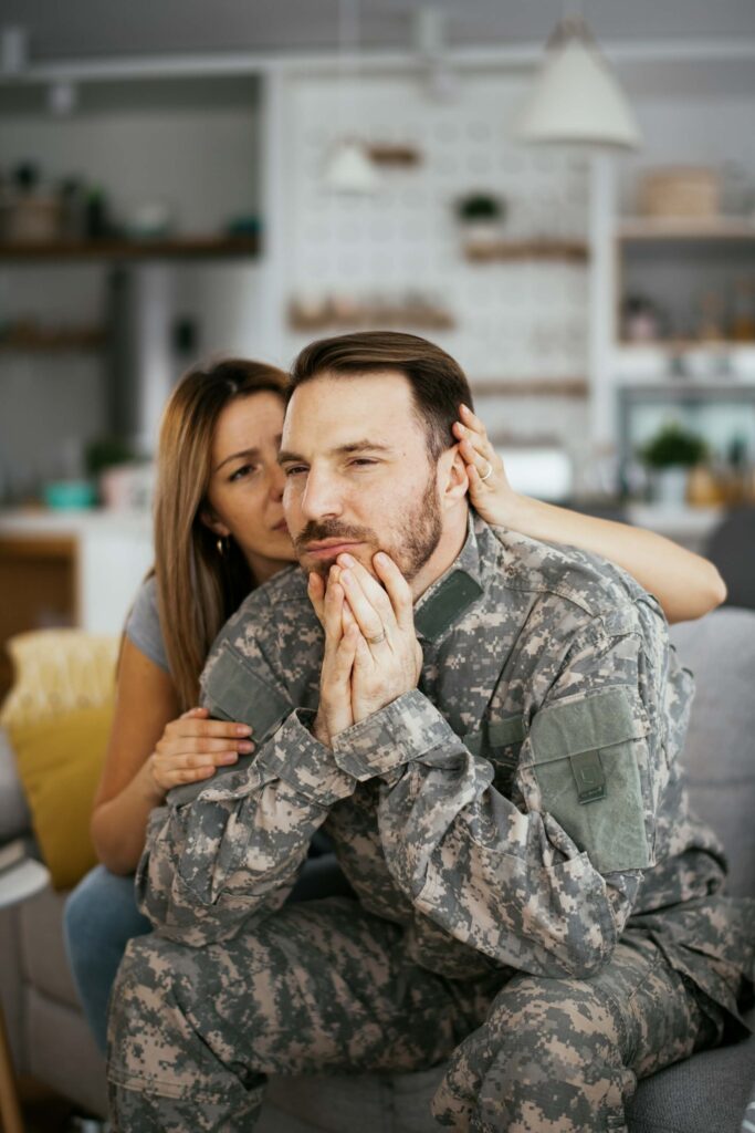 woman talking with man with PTSD